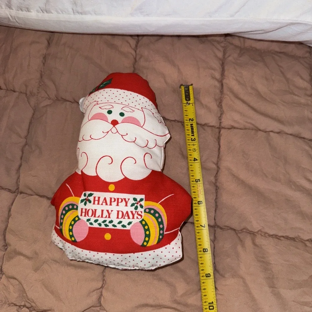 2 Vtg Fabric Handmade Stuffed Santa Pillows For Chair Or Shelf